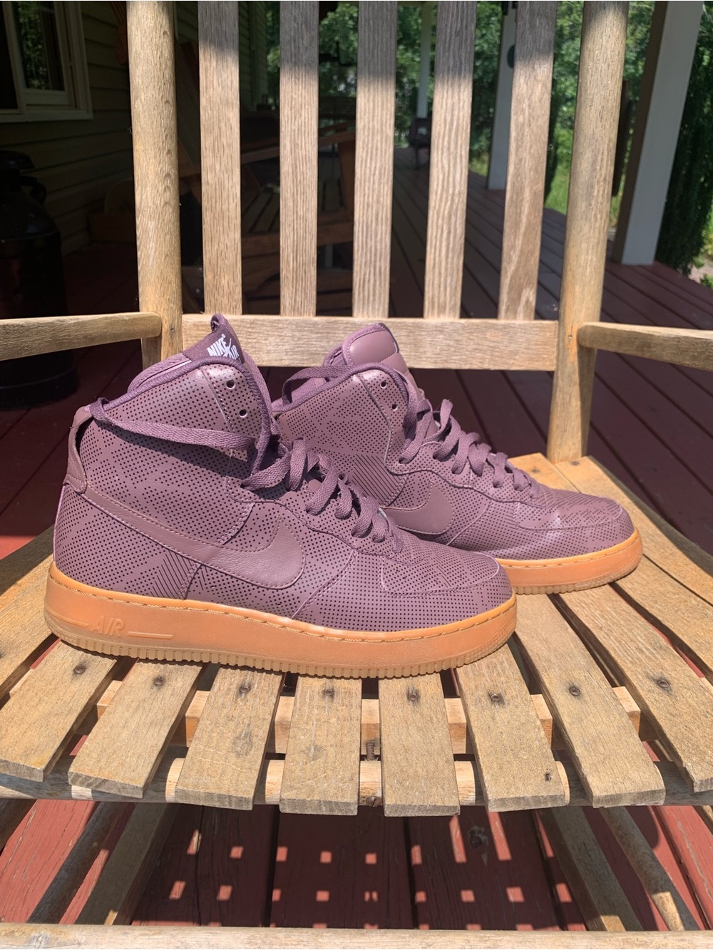 Nike Men’s High-Top Custom Air Force 1 Sneakers in Plum with Gum Sole